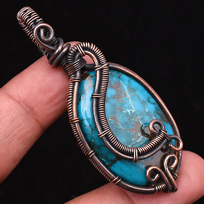 #ad Tibetan Turquoise Gemstone Copper Wire Wrapped Handmade Jewelry Pendant 2.36quot; $11.50