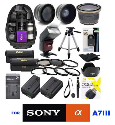 #ad SONY ALPHA A7 III COMPLETE HD 55MM ACCESSORY KIT HD LENSES TRIPOD BACKPACK FLASH $310.24