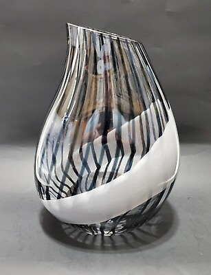 #ad Authentic Livio Seguso Vase Signed Des. L. Seguso Murano Glass Black Striped $419.97