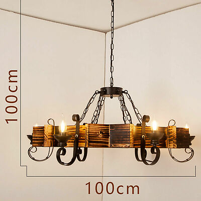 #ad 6 Lights Rustic Lighting Chandelier Wood Pendant Light Fixture Ceiling Lamp Iron $54.86