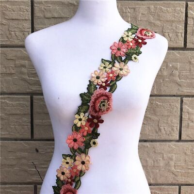 #ad 1 10 Yards Flower Embroidered Trim Lace Ribbon Sewing Fringe Edge Craft DIY $8.09