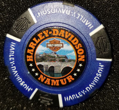 #ad 115th Harley Poker Chip Golf Marker Blue Black quot;HARLEY DAVIDSON NAMURquot; Belgium $9.99