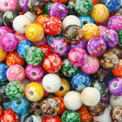 #ad Colorful Painting Round 8mm 10mm ABS Plastic Acrylic Loose Beads Lot DIY Jewelry $3.58
