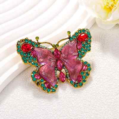 #ad Retro Crystal Butterfly Brooch Fashion Animal Insect Lady Luxury Brooch Pin $6.64