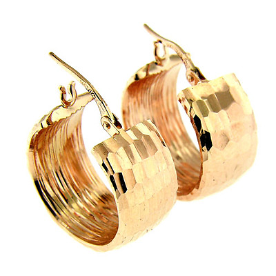 #ad $1290 14 KT ROSE GOLD WIDE DIAMOND CUT HOOP EARRINGS $590.00
