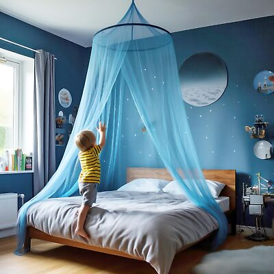 #ad Blue Canopy for Girls Bed Princess Mosquito Net Room Decor Kids amp; Baby Be... $48.34
