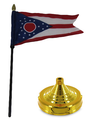 #ad Ohio State 4quot;x6quot; Flag Desk Set Table Wood Stick Staff Gold Base $6.74