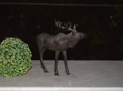 #ad Moose Reindeer Sculpture Brass Animal Antique Statue Office Interior Decor HK429 $175.00
