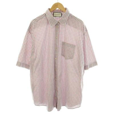 #ad GUCCI 2018 Shirt Standard Color Short Sleeve Plaid Pattern 34 S Light Blue Red $230.99