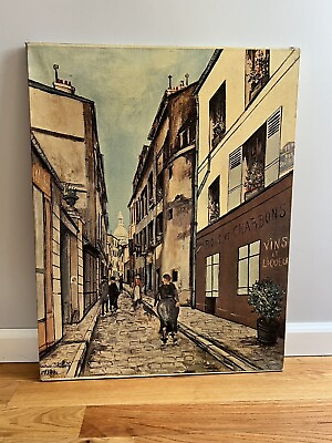 #ad Maurice Utrillo French Village Street Scene Painting In Antique on canvas 1926 $699.00