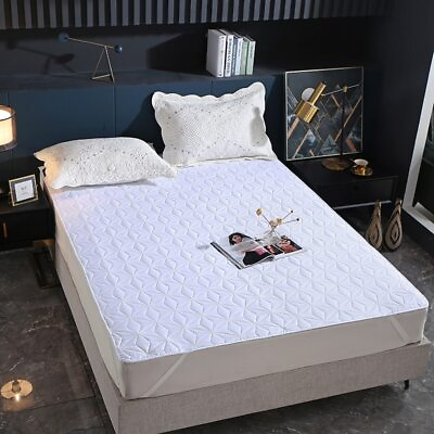 #ad Mattress Cover Thicken Quilted Bed Cover Protector Solid Color White Bedspread $33.82