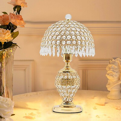 #ad Gold Crystal Table Lamp Desk Bedroom Living Room Lighting Bedside Light E26 $76.00