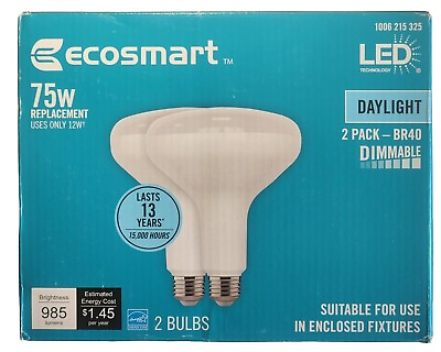 #ad EcoSmart 75W Equivalent Daylight BR40 Dimmable LED Light Bulbs 2 Bulbs NEW $13.75