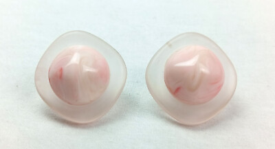 #ad LUCITE Marbled Pink Jelly Geometric Clip Earrings 1quot; 40s 50s Mid Century $5.99