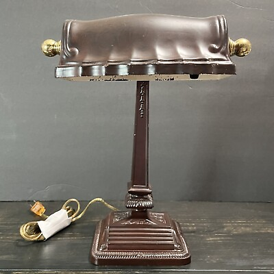 #ad Vintage Brass Bankers Desk Table Lamp Scalloped Front Ornate Adjustable Art Deco $68.96