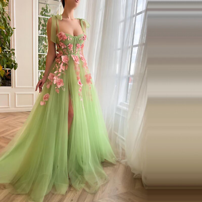 #ad Floral Lace Tulle Evening Dress Ruffled Prom Gown Forest Wedding Gown Customize $108.00