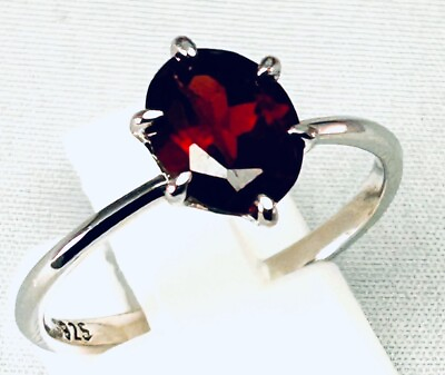 #ad Classic Oval Garnet Solitaire .925 Sterling Silver Ring Size 7 RG SE100 7 $25.00