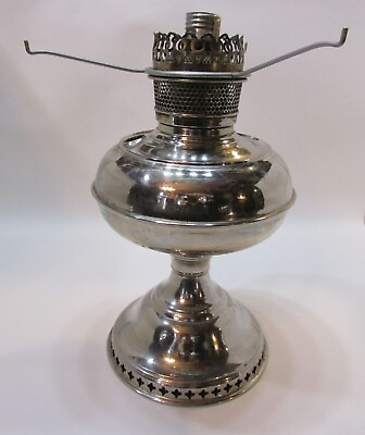 #ad Old 1890s Chrome Nickel Plated Metal Antique Kerosene Oil Lamp Restoration Decor $50.00