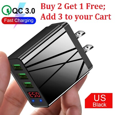 #ad 3 Ports USB Phone Charger LED Display Travel Wall Fast Charging Adapter US Plug $6.55