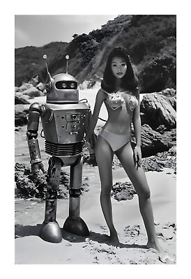 #ad 1960s Asian Woman and Vintage Robot Atomic Tiki Era Art Print ar1 $19.99