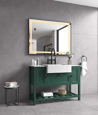 #ad 48x36 Led Lighted Bathroom Vanity Wall Mounted Mirror Anti Fog Gold $459.12