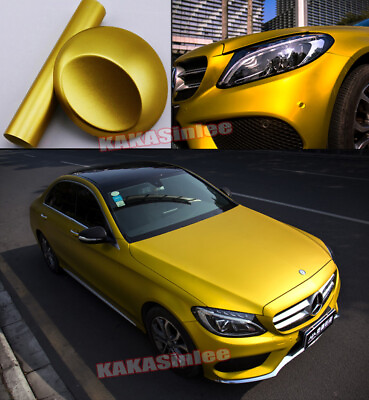 #ad Entire Car Wrapping Paint Satin Matte Steel Chrome Vinyl Sticker Stretch Gold US $237.59
