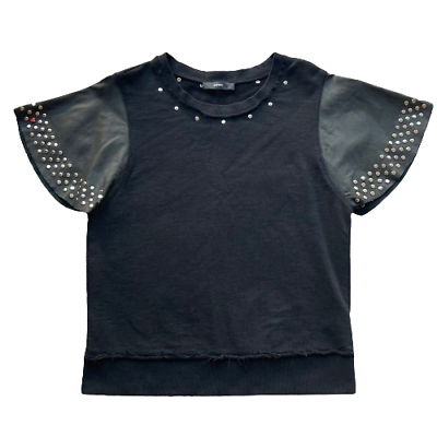 #ad Diesel Black Sheepskin Leather Studded Sleeve Shirt Size XS $30.00
