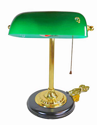 #ad Vintage Bankers Lamp with green glass shade table art deco working bulb 14quot; $32.95