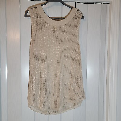 #ad Eileen Fisher Beige Mesh Sheer Loose Knit Tank Top Linen Blend Womens XL $26.99
