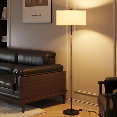 #ad #ad 2 Light Floor Lamp Mid Century Floor Lamp with White Fabric Shade Standing ... $122.09