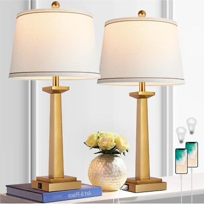 #ad ROTTOGOON 29quot; Gold Table Lamps for Living Room Set of 2 3 Color Temperature USB $72.00