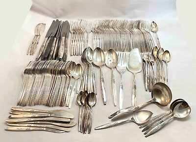 #ad Oneida Enchantment Gentle Rose Silverplate Flatware Set Mixed Lot 171 Pieces $299.99