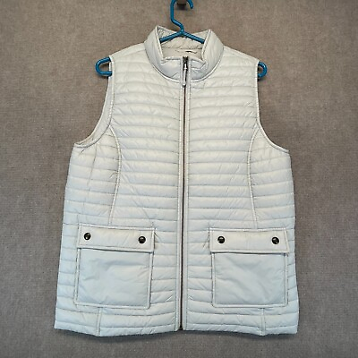 #ad Vineyard Vines Puffer Pocket Vest Women#x27;s Medium Full Zip Nylon Light Gray EUC $29.99