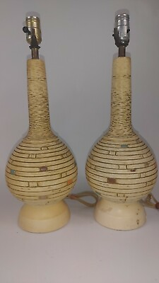 #ad Vintage Mid Century Table Lamp Matching Pair 20quot; Plaster Mod $124.99