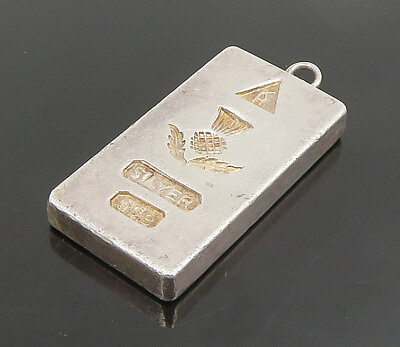 #ad ENGLAND 925 Silver Vintage Minimalist Hammered Rectangle Pendant PT20333 $91.22