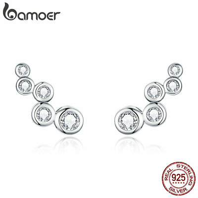 #ad BAMOER Women Stud Earrings S925 Sterling silver Shiny elegance With CZ Jewelry $8.32