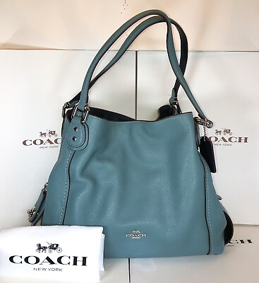 #ad Coach 57125 Edie 31 Sky Blue Polished Pebbled Leather Shoulder Bag $125.00