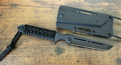#ad 8inch Fixed Blade Neck Knife Full Tang Stealth Black Cord Wrapped Handle Tanto $11.99