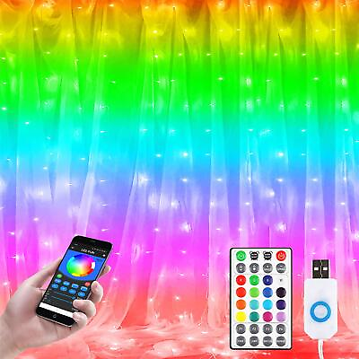 #ad Dream Color Curtain Lights Bluetooth LED Chasing Light Color Changing Rainb... $44.08
