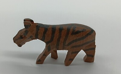 #ad Hand Carved Wood Wooden Zebra Mini Figurine Figure Folk Art $17.95