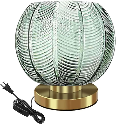 #ad #ad Gold Table Lamp Mid Century Modern Table Lamp Globe Table Lamp with Green Ribbed $113.99