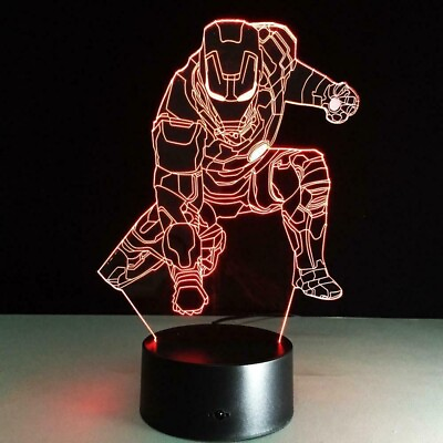 #ad 3D LED illusion Ironman USB 7Color Table Night Light Lamp Bedroom Child Gift $19.99