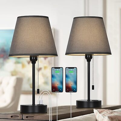 #ad Bedroom Nightstand Lamp Set of 2 Bedside Table Lamp with Dual USB Charging Ports $36.99