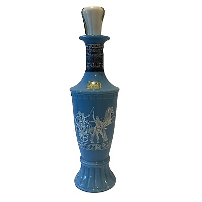 #ad Vintage 1960s Jim Beam Blue Milk Glass Greek Chariots Liquor Decanter With Top $20.00