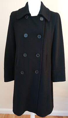 #ad Andrew Marc NY Ladies Double Breasted Long Pea Coat Wool Blend Size: 8 Black $64.95