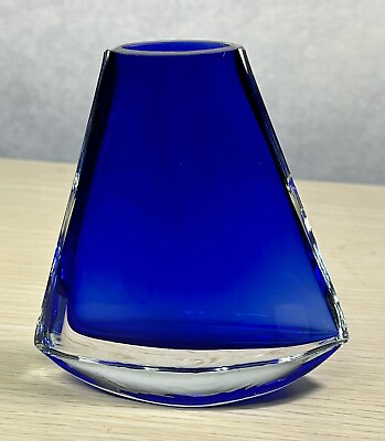 #ad Cobalt Cased Wedge Shape Art Glass Tapered Rocking BudVase By Gorgeous Designs $23.80
