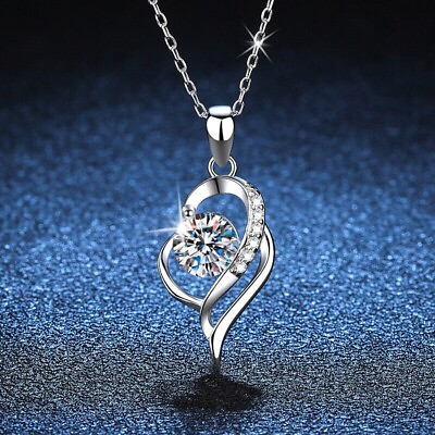 #ad 1.00CT Round Cut Real Moissanite Women Heart Pendant 14k White Gold Plated $239.84