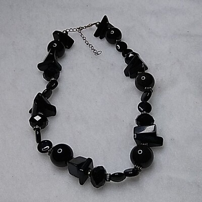 #ad Black glass beaded necklace $11.00