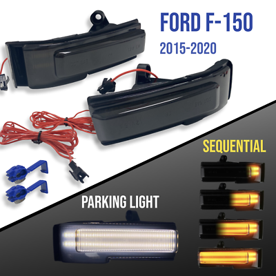 #ad For 15 20 FORD F 150 PAIR Mirror Turn Signal Light Sequential Smoked Switchback $49.90