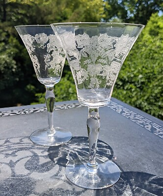 #ad Morgantown Picardy Richelieu Water Goblet Pair Vtg Etched Elegant Glass Stems $24.95